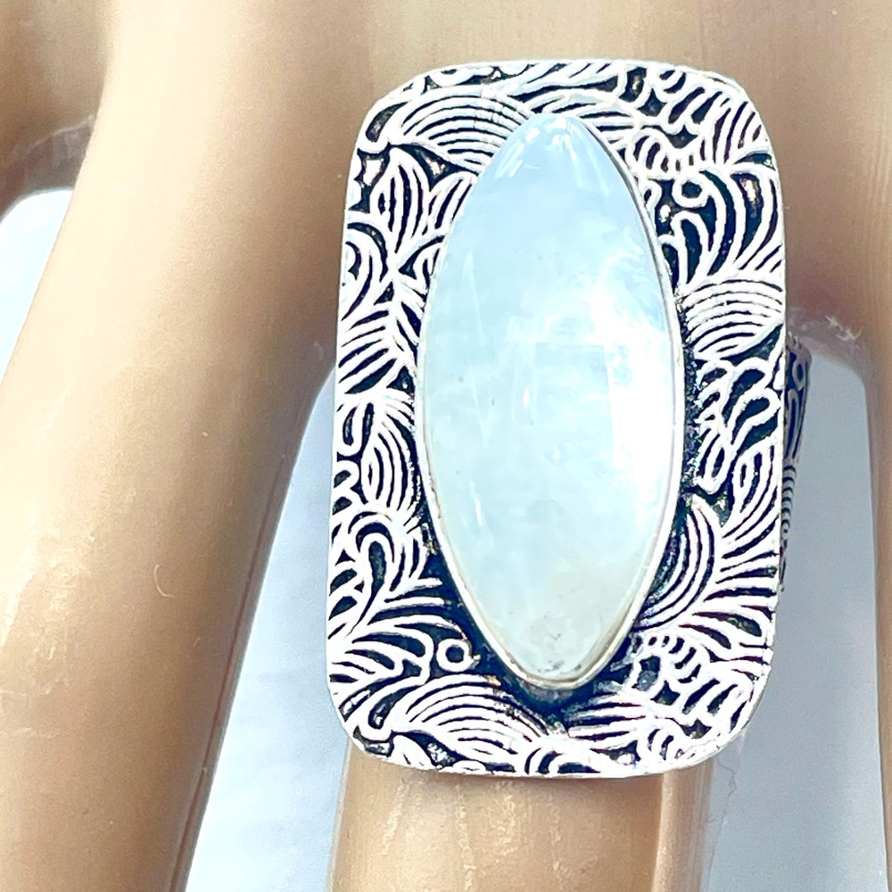 Oval Moonstone Gemstone Silver Ring 7.3/4